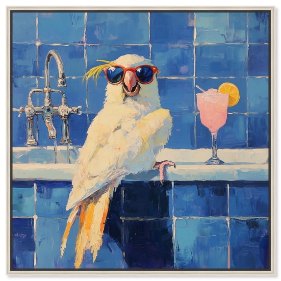 Relaxing Bird Canvas Trendy Bathroom Art by Art Remedy, Silver Frame, 12 x 12