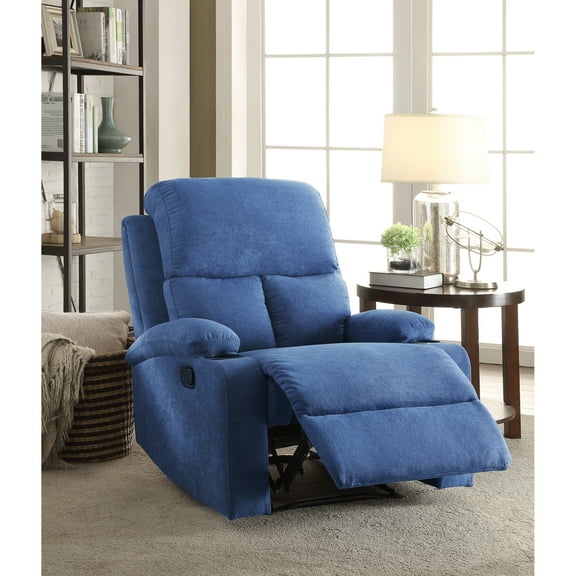 Relaxing Blue Recliner With Tight Seat Cushions And Linen Cover Back Breathable Fabric