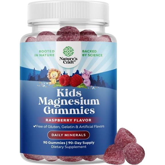 Natures Craft Kids Magnesium Gummies with Magnesium Citrate, Heart Health & Sleep Support, 90 Count
