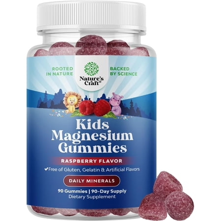 Natures Craft Kids Magnesium Gummies with Magnesium Citrate, Heart Health & Sleep Support, 90 Count