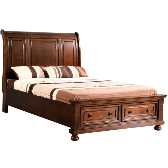 Relaxing Cherry Queen Bed For Pleasant Rest Time - Build & Attractive Design Features 58" H X 63" W 97" D Assembly Required Functionality Of Stylish Calm Resting Structure Fine Decoration Details