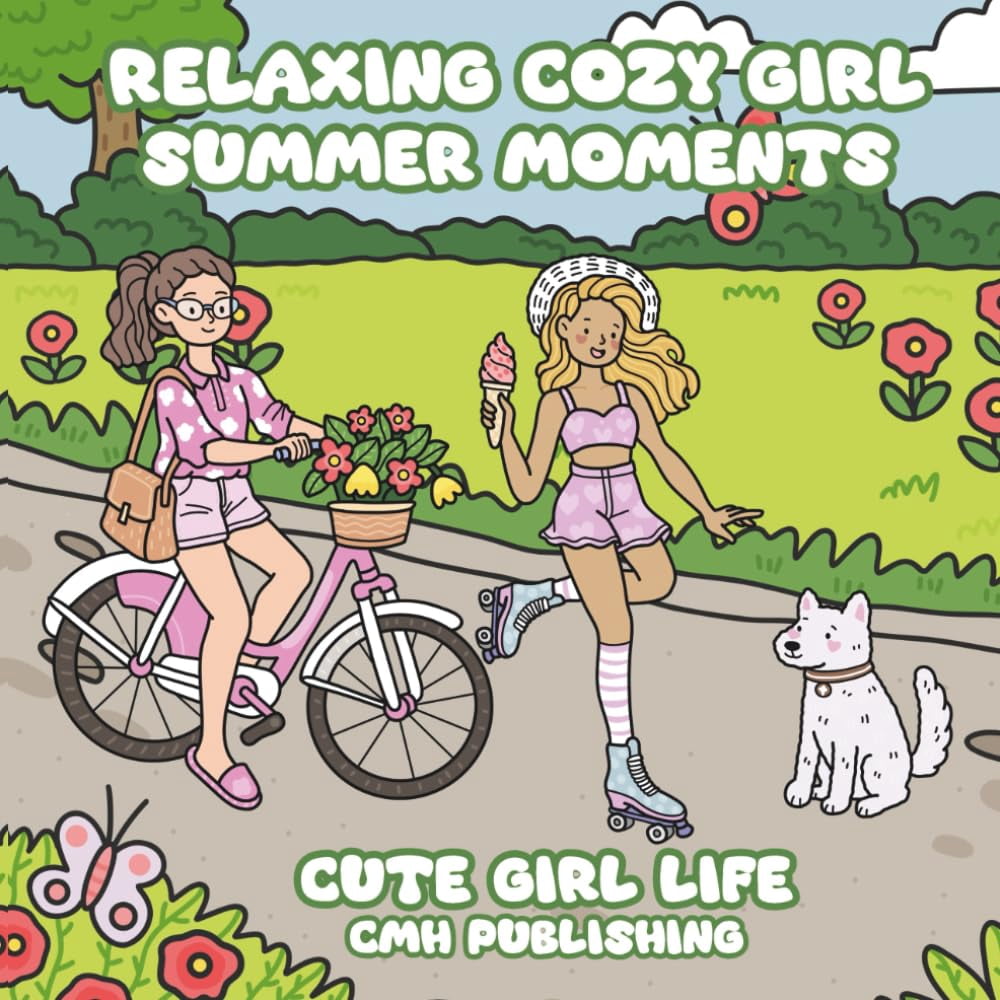 Relaxing Cozy Girl Summer Moments Coloring Book