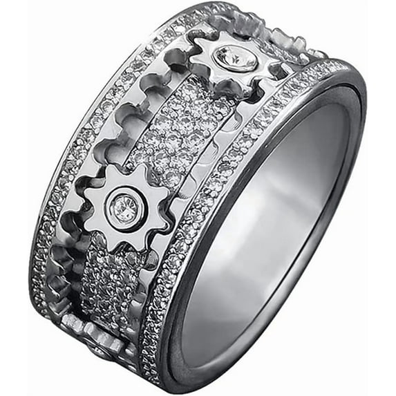 Relaxing Emotional Rings Fidget Spinner Man Couples Rotating Mechanical Ring(Full Diamond Silver 11)