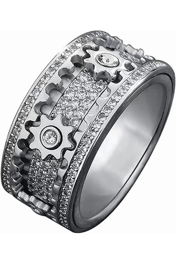 Relaxing Emotional Rings Fidget Spinner Man Couples Rotating Mechanical Ring(Full Diamond Silver 11)