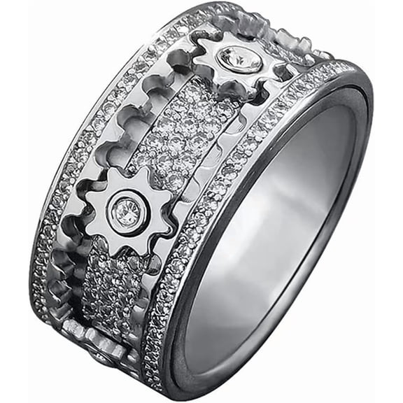 Relaxing Emotional Rings Fidget Spinner Man Couples Rotating Mechanical Ring(Full Diamond Silver 11)