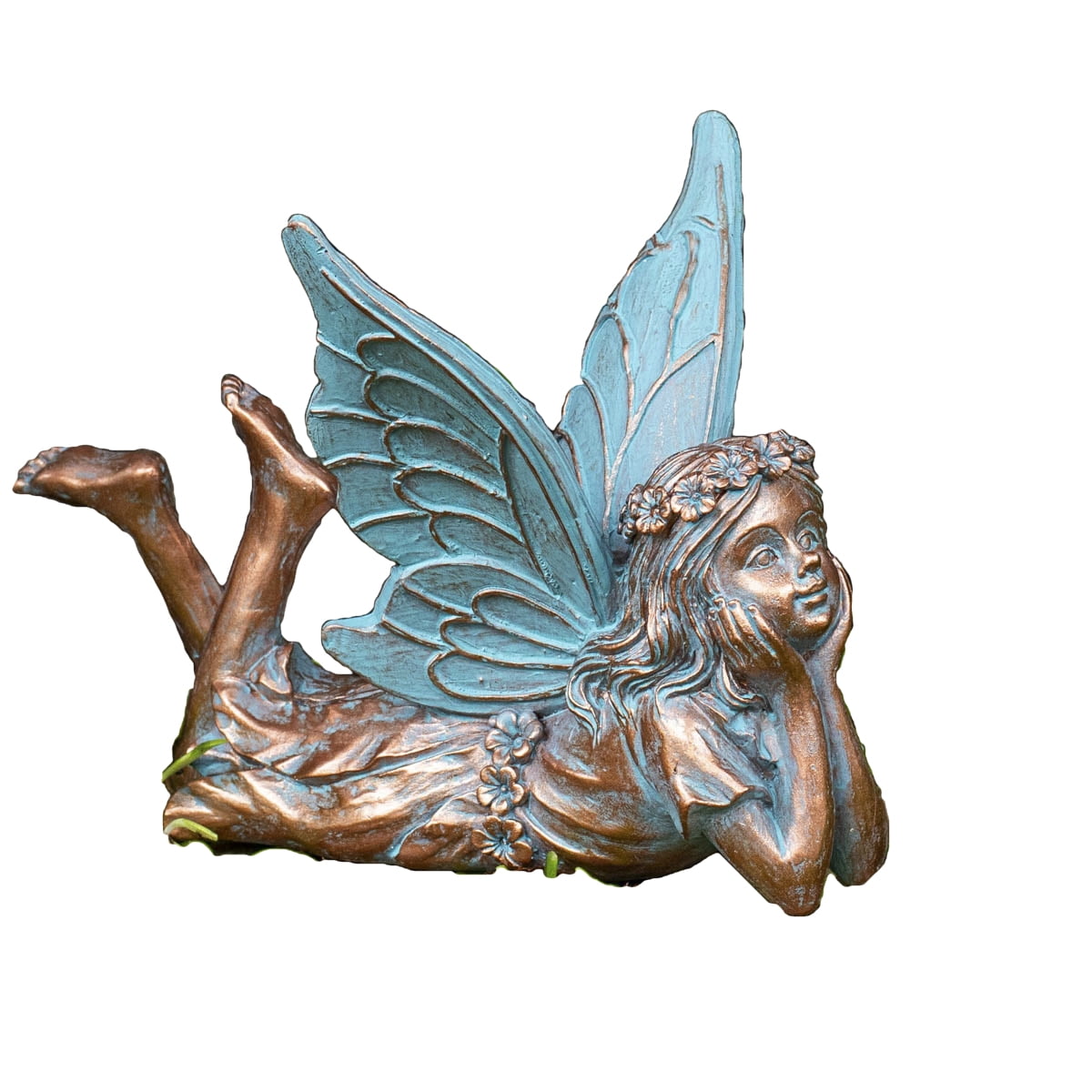Hand-Painted Aged Bronze Relaxing Fairy Garden Statue