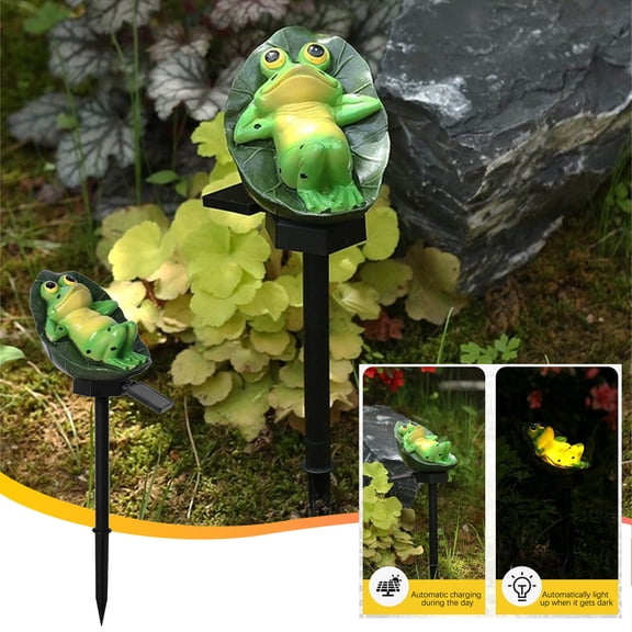 Relaxing Frog On Leaf Solar Stake Light, Waterproof LED Animal Ground Plug Lamp for Yard Lawn Pathway Outdoor Garden Landscape Decor Lighting
