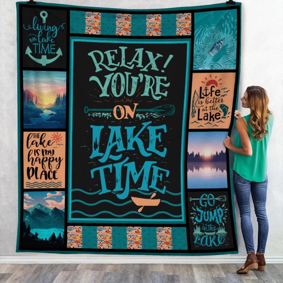 Relaxing Lake Time Vacation Theme Soft Fleece Blanket, 30x40in Fleece Blanket