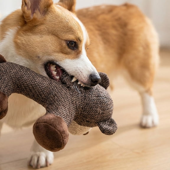 Relaxing Monkey Themed Dog Toy, Tough Plush Chew Accessory for Aggressive Chewers, All Scenario Emotional Support Pet Play Toy, Interactive Squeaky Plush Pet Toy in Natural Brown Color