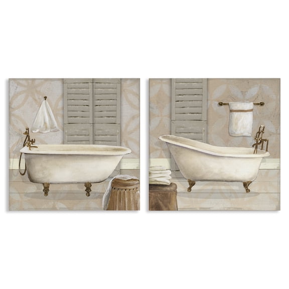 Stupell Industries Relaxing Neutral Bath 2 Piece Canvas Wall Art Set, design by Carol Robinson, 17 x 17
