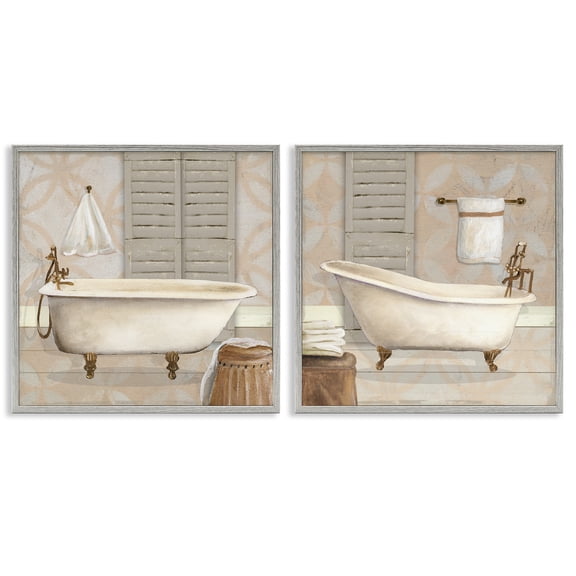Stupell Industries Relaxing Neutral Bath 2 Piece Gray Framed Giclee Art Set, design by Carol Robinson, 17 x 17