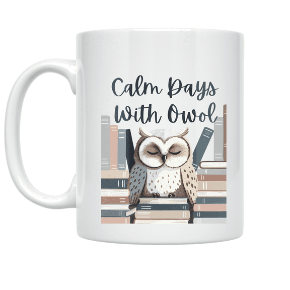 Relaxing Owl Library Scene - Book Lover - 11 oz Ceramic Coffee Mug