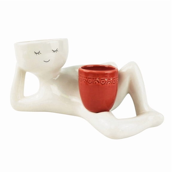 Relaxing Person Holding Pot Planter with Drainage Hole Body Vase Decor Succulents Pot for Succulents Cactus Red,1 * flower pot,Red