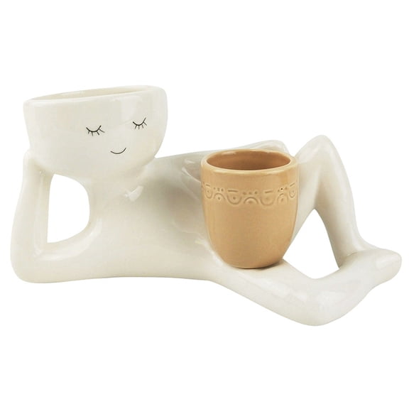Relaxing Person Holding Pot Planter with Drainage Hole Body Vase Decor Succulents Pot for Succulents Cactus Yellow