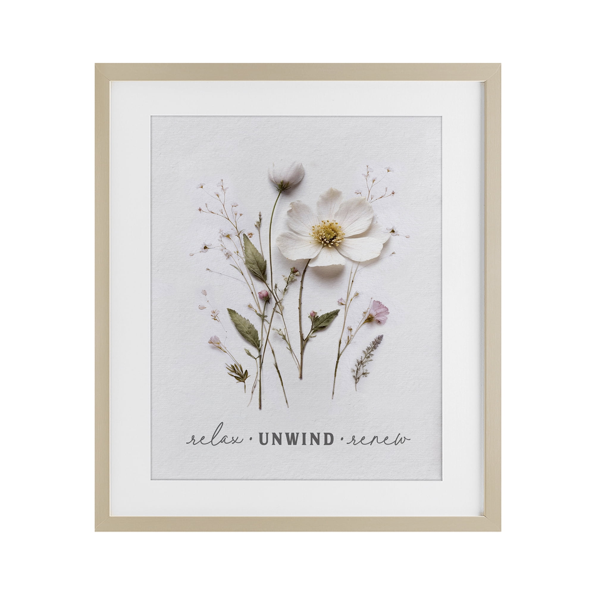 Relaxing Pressed Flowers Birch Framed Print Under Glass, design by Lettered and Lined