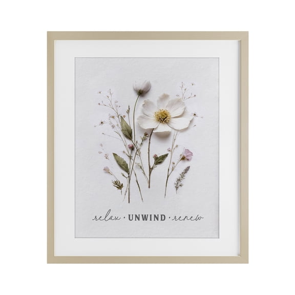Relaxing Pressed Flowers Birch Framed Print Under Glass, design by Lettered and Lined