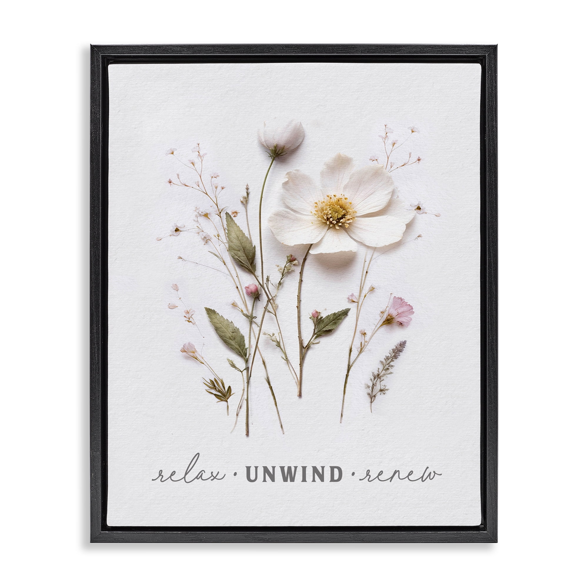 Relaxing Pressed Flowers Black Framed Floater Canvas Wall Art, design by Lettered and Lined