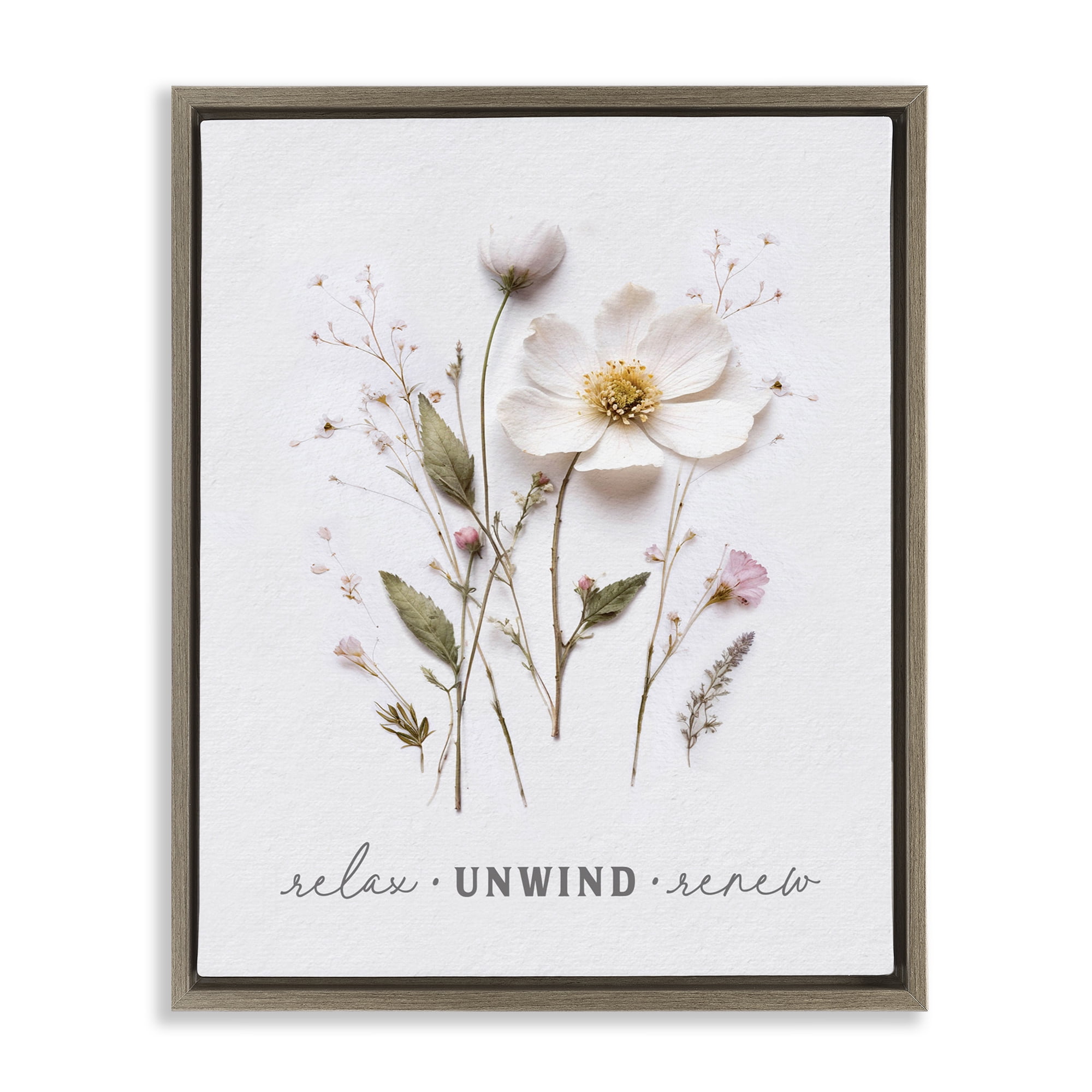 Relaxing Pressed Flowers Brown Framed Floater Canvas Wall Art, design by Lettered and Lined