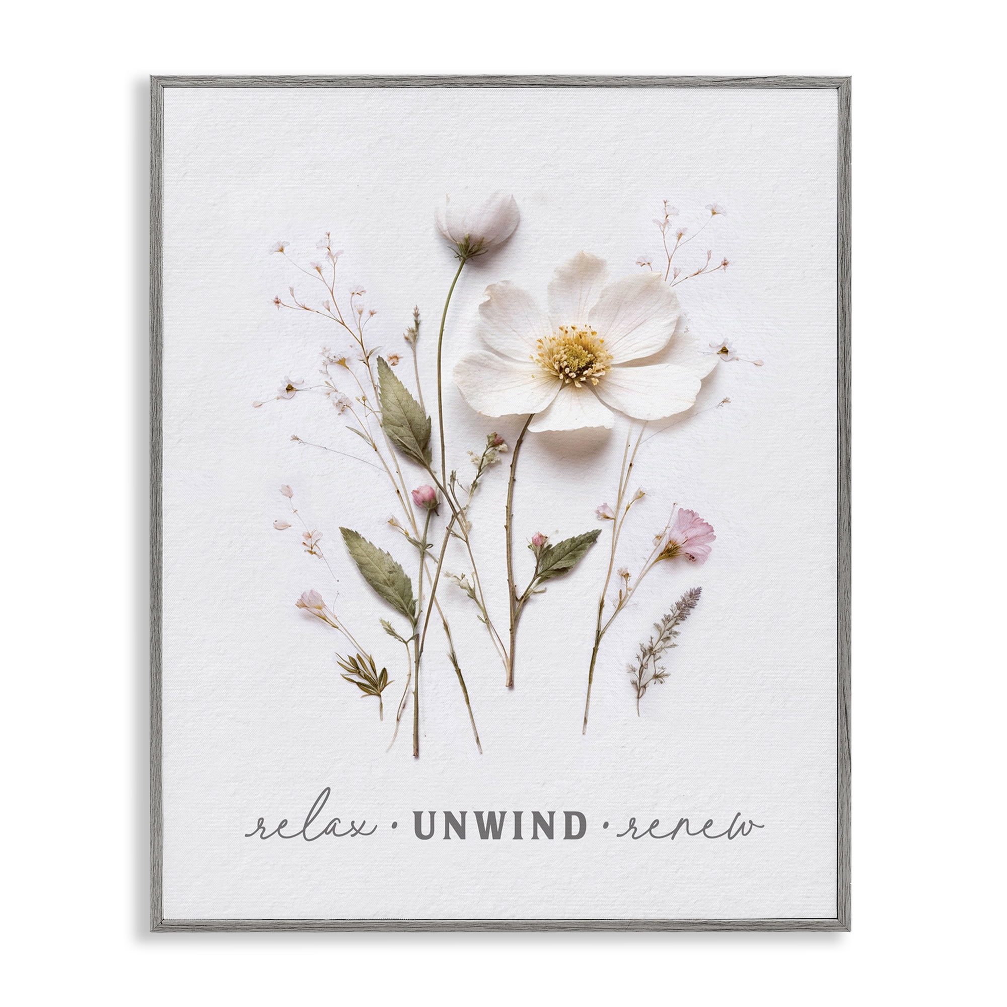 Relaxing Pressed Flowers Gray Framed Giclee Art, design by Lettered and Lined