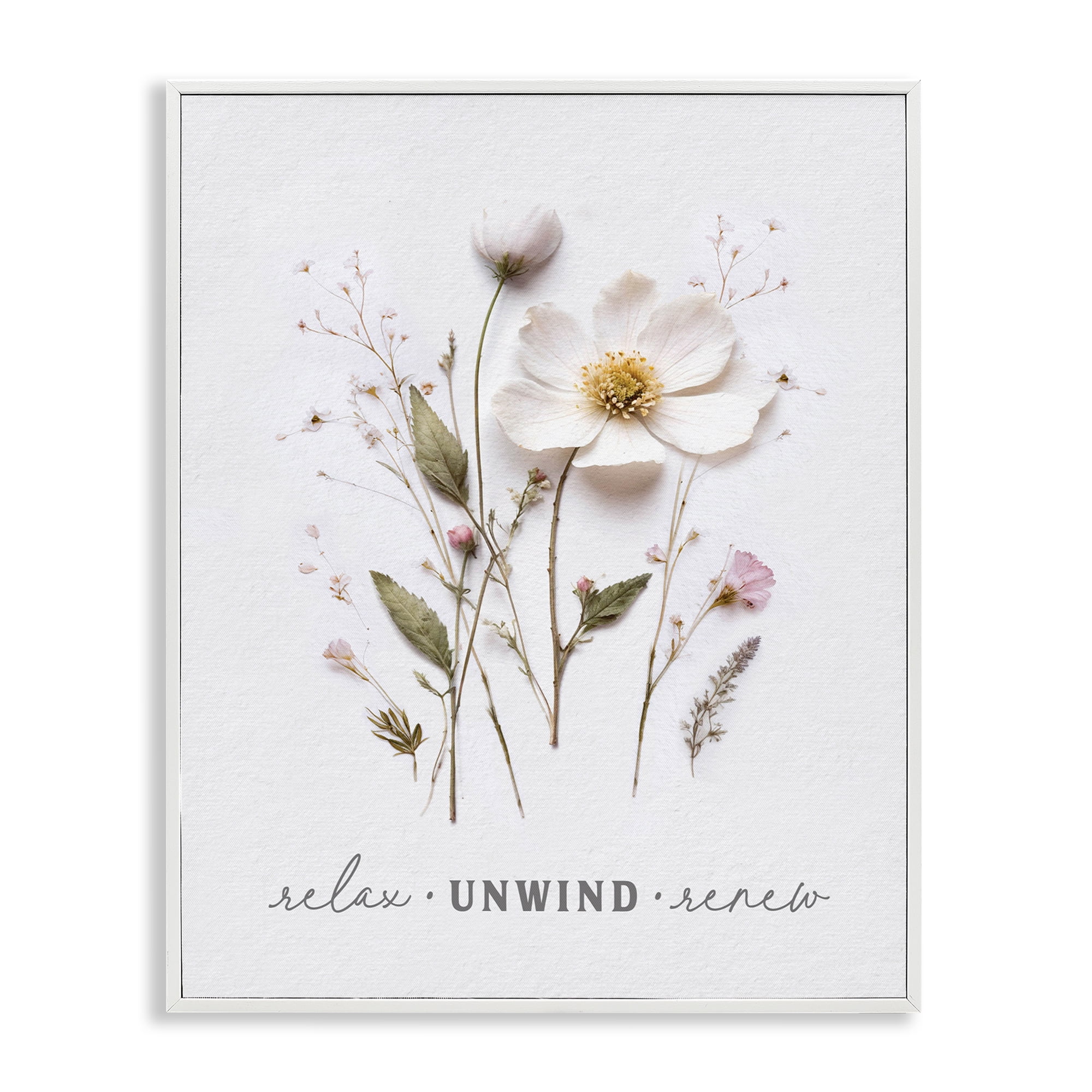 Relaxing Pressed Flowers White Framed Giclee Art, design by Lettered and Lined