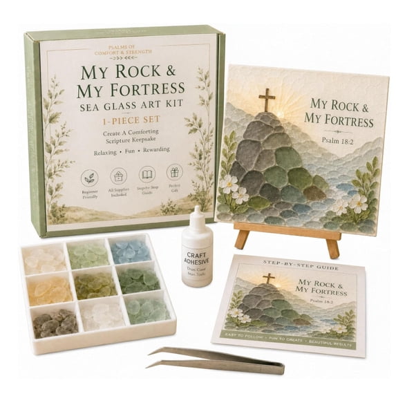 Relaxing Psalms Sea Glass Art Kit for Adults, Christian Comfort and Strength Bible Verse DIY Craft, Mindful Faith Activity and Inspirational Home Decor