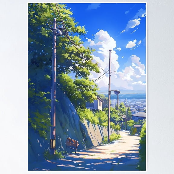 Relaxing Retro Anime Vibe Aesthetic City Window Wall Art Gamer Decor, Unframed Poster