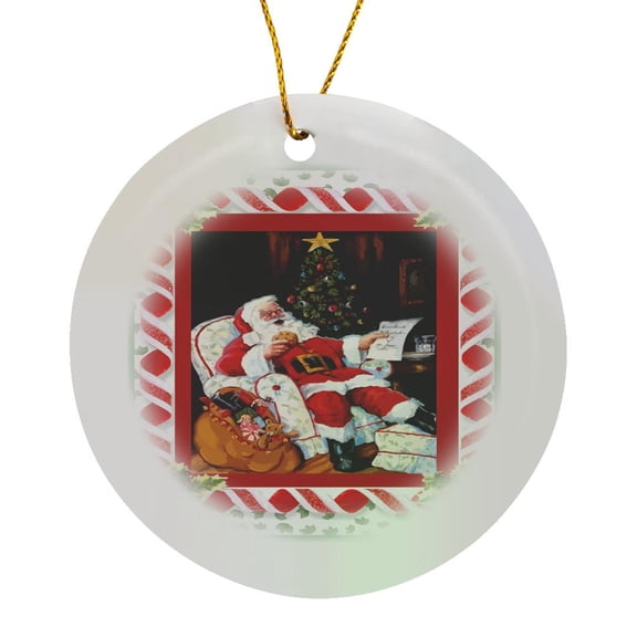 3drose, Relaxing Santa, Circle Porcelain Ornament