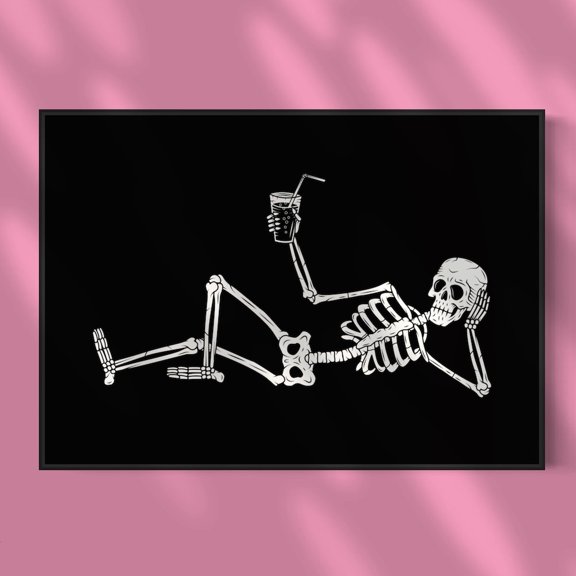 Relaxing Skeleton Print: Gothic Skull Wall Art, Unframed Paper Poster 8x10in