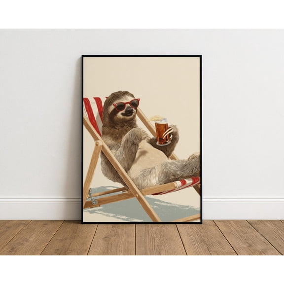 Relaxing Sloth Poster – Retro Animal Wall Art For Home Or Office, Stretched Canvas Size 8x12