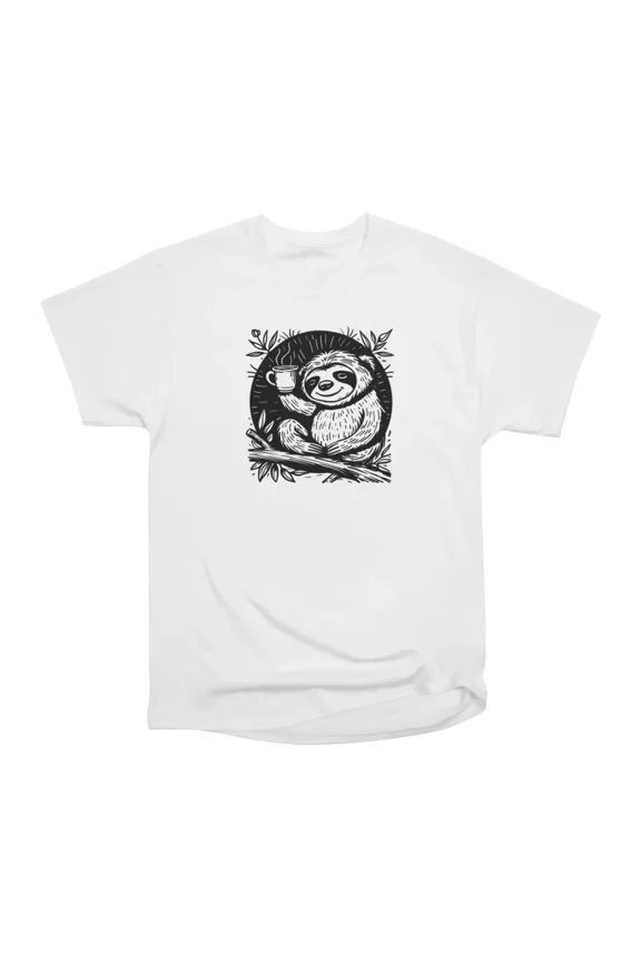 Relaxing Sloth with Coffee T-Shirt Tee Gift For Him Merch For Her Apparel For Friend
