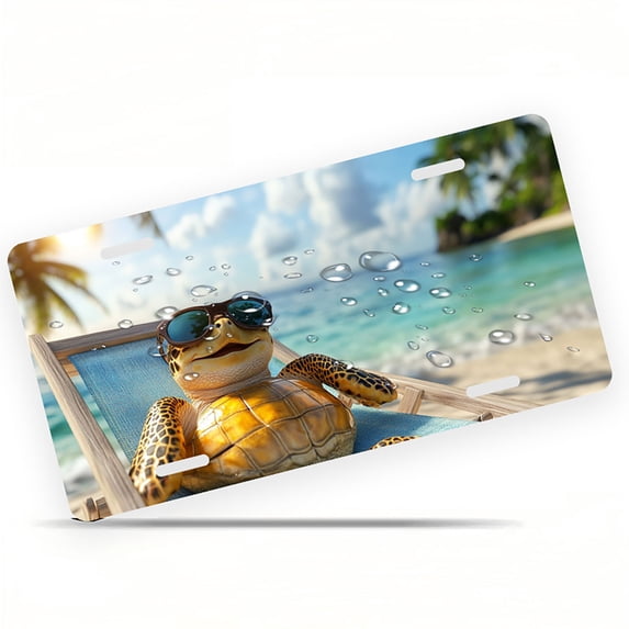 Relaxing Turtle on Beach Funny Personalized License Plate Rust-proof Stainless Steel Metal License Plate Suitable For Men And Women 12.2" x 6.2"