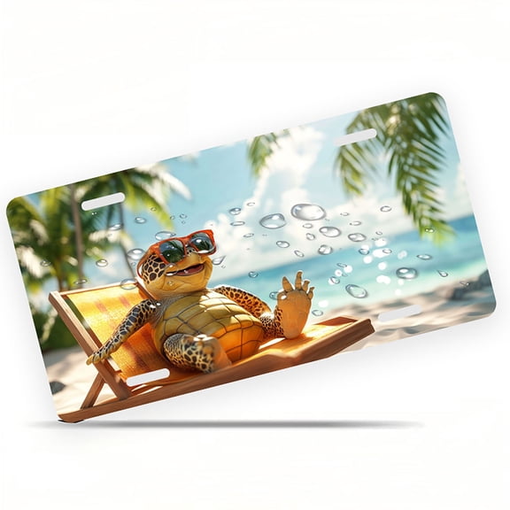 Relaxing Turtle on Beach Funny Personalized License Plate Rust-proof Stainless Steel Metal License Plate Suitable For Men And Women 12.2" x 6.2"