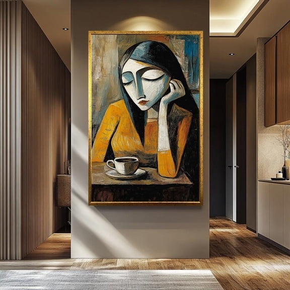 Relaxing Woman Coffee Poster, Unframed Paper Poster 8x10in