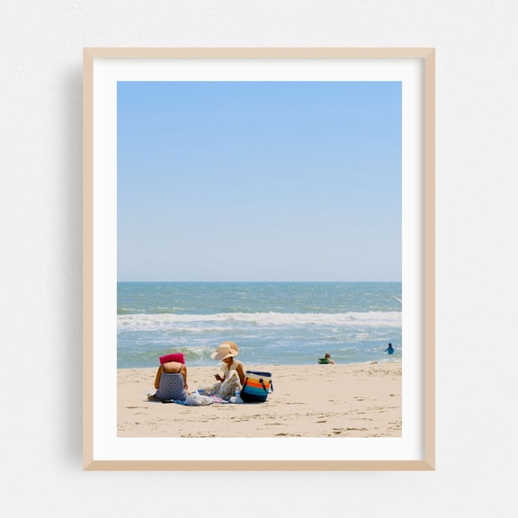Relaxing on the Beach - Photography Beach Summer Seaside Coastal Ocean Waves Scenic Oak Framed Wall Art Print 6 x 8 inches
