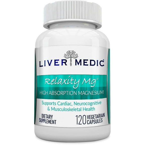 Relaxity Mg Magnesium Supplement, Non-GMO Joint Support Supplement with Magnesium Glycinate, Magnesium Pills for Heart, Nerve, Muscle, and Joint Support, 120 Vegetarian Capsules - Liver Medic