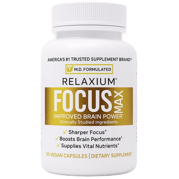 Relaxium FocusMax | Brain & Focus Health Supplement | Clinically Proven Concentration, Focus, Memory, and Nootropics Booster with All-Natural Ingredients (30 Capsules, 30 Day Supply)