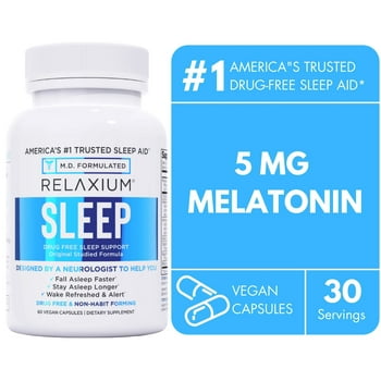 Relaxium Sleep Aid for Adults, Melatonin 5mg with Magnesium Glycinate, Sleep-Promoting Valerest & Ashwagandha, Non-Habit Forming Sleep Supplement, 60 Vegan Capsules, 30-Day Supply