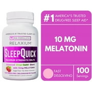 Relaxium Sleep Quick Maximum Strength Melts, Fast Acting Sleep Aid with 10 mg Melatonin, Drug Free Dietary Supplement, Vegan, Gluten Free, Made in USA, 100 Servings, Berry Flavor