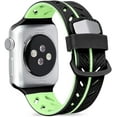 thumbnail image 1 of Relaxy Compatible for Apple Watch Bands Two-Tone Soft Silicone Sports Replacement Wrist Strap Compatible for iWatch Series 6/SE/5/4/3/2/1, Nike+, Sports, Edition (Black + Green 38/40 mm), 1 of 5