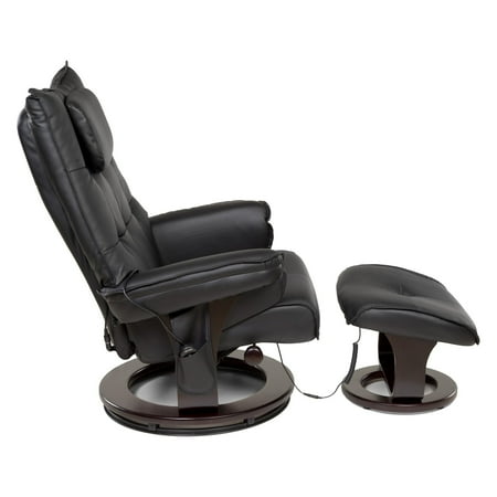 Relaxzen - Massage Recliner with Lumbar Heat and Ottoman - Black