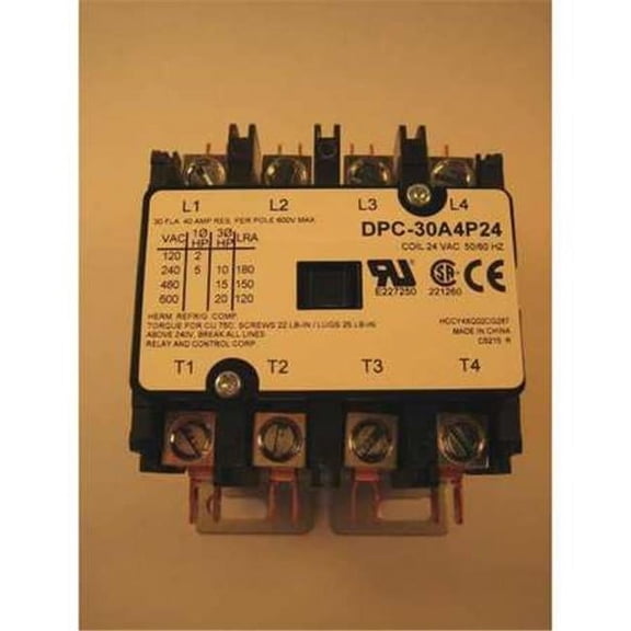 Relay & Control DPC-30A4P24 Definite Purpose Contactor, 30 amp, 4 Pole 24 V