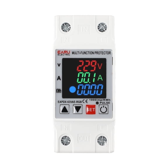 Relay Display Protective Device Protector Relay 3In1 Display Red Blue 3In1 Display Din Rail Over Voltage Reconnect Time