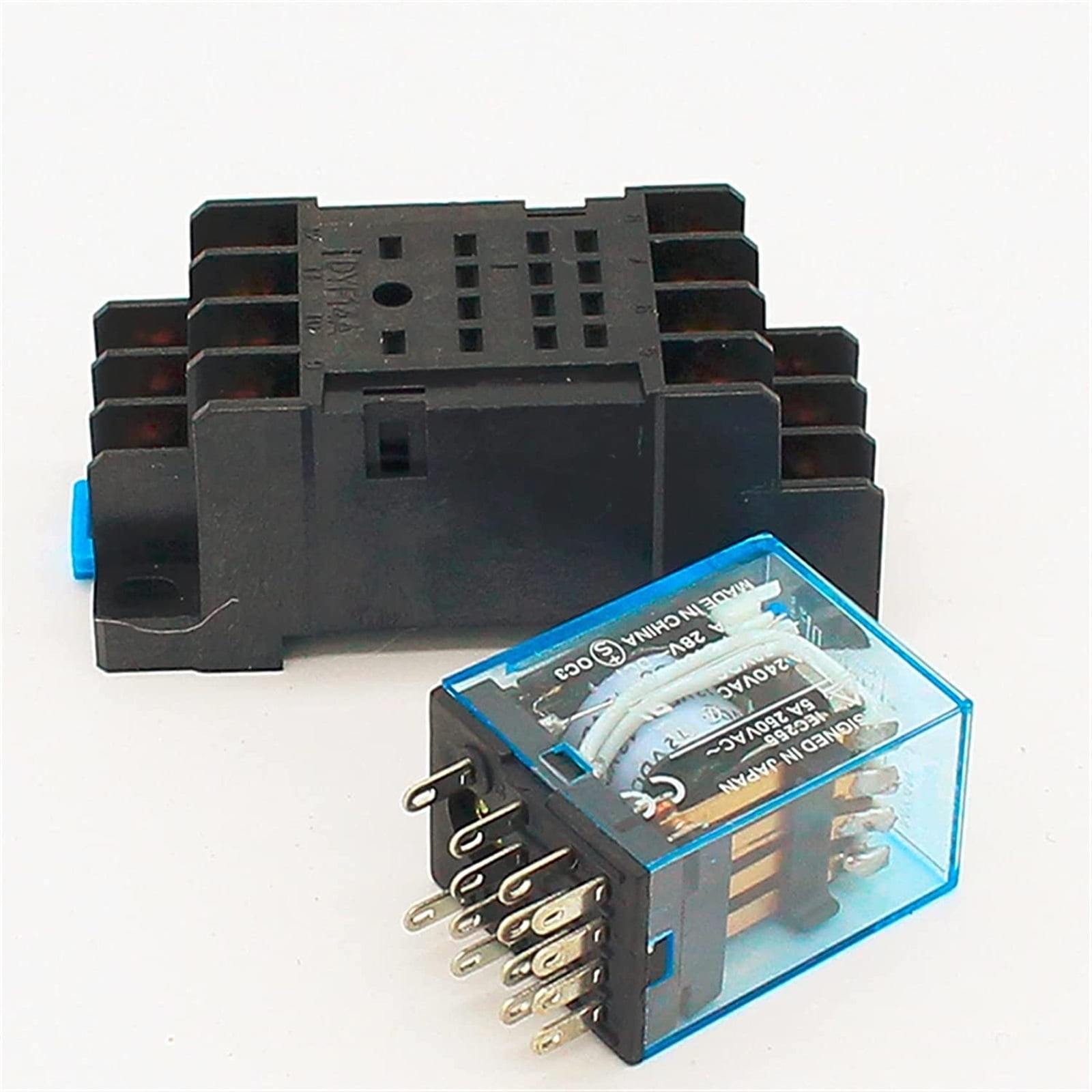 Relay MY4 Power Relay MY4NJ with Din Rail Mount Socket Base 14 Pins 12V
