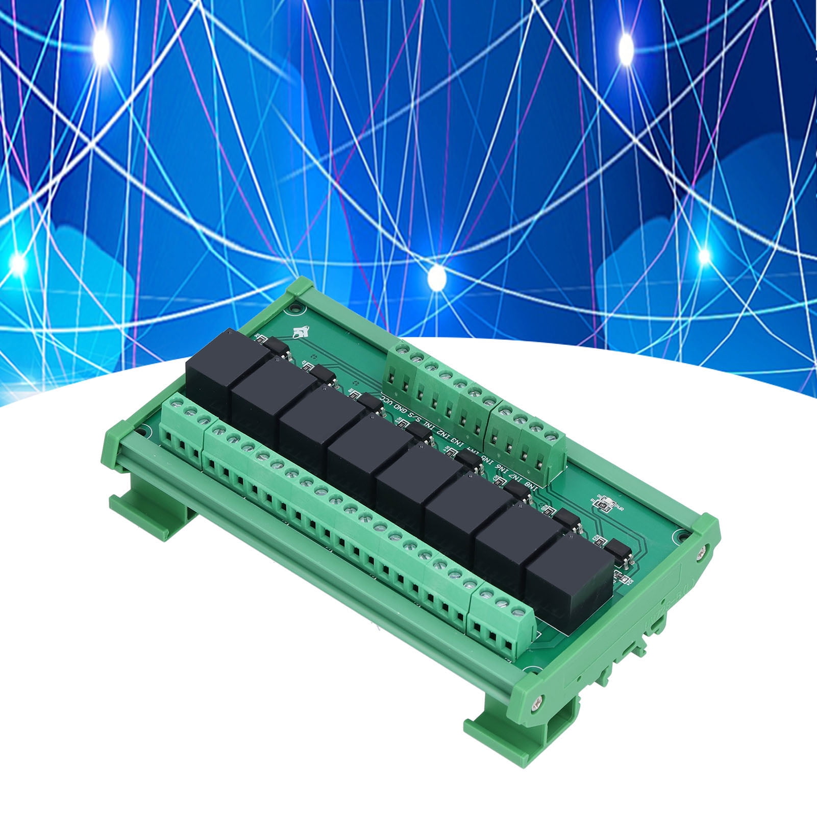Relay Module, 8 Channel Relays Optocoupler Isolation DIN Rail Mount