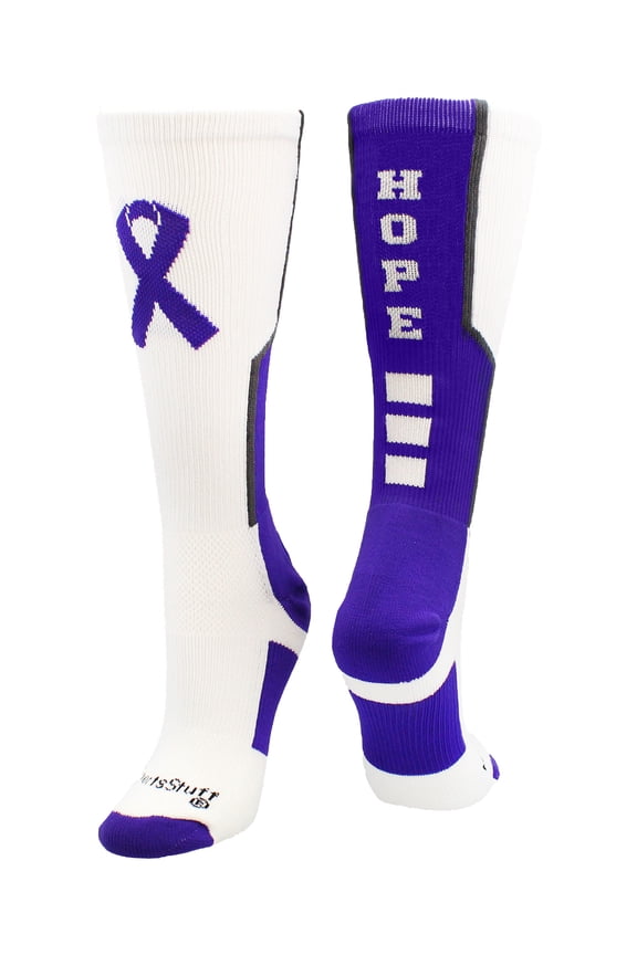 Relay for Life Hope Crew Socks (White/Purple/Graphite, Small)