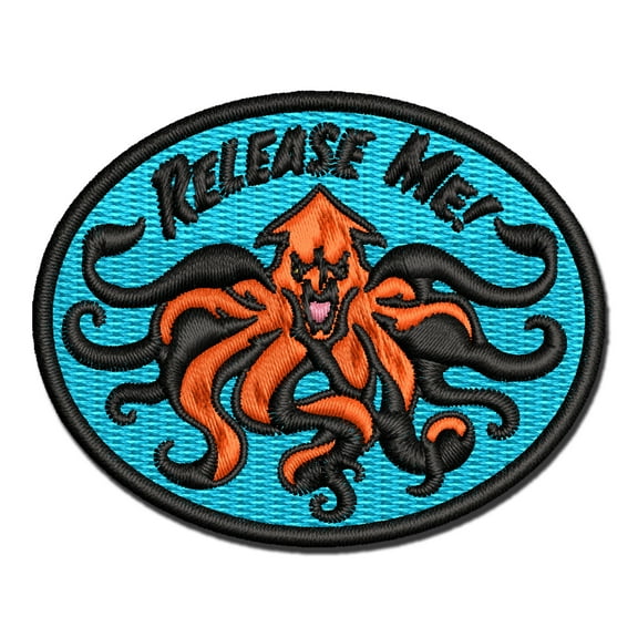 Release Me Kraken Squid Sea Monster Applique Multi-Color Embroidered Iron-On Patch - 2.0 Inch Mini