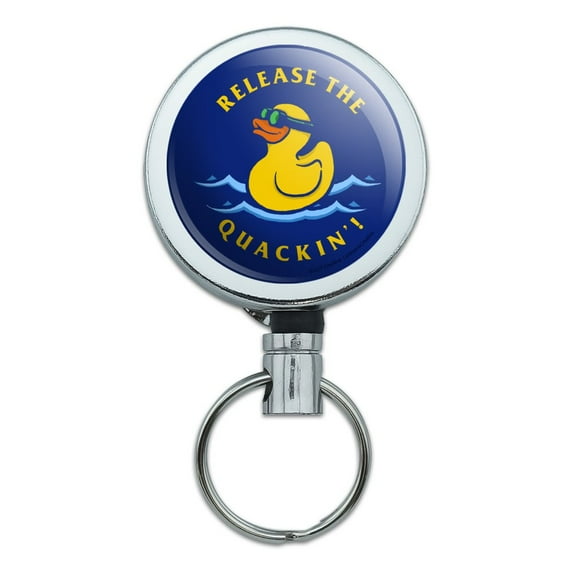 Release the Quackin' Kraken Rubber Duck Funny Humor Heavy Duty Metal Retractable Reel ID Badge Key Card Tag Holder with Belt Clip