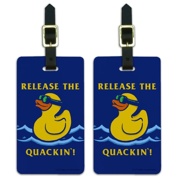 Release the Quackin' Kraken Rubber Duck Funny Humor Luggage ID Tags Suitcase Carry-On Cards - Set of 2