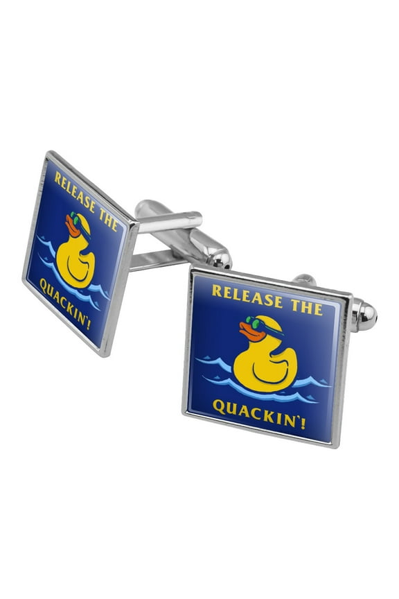 Release the Quackin' Kraken Rubber Duck Funny Humor Square Cufflink Set - Silver or Gold