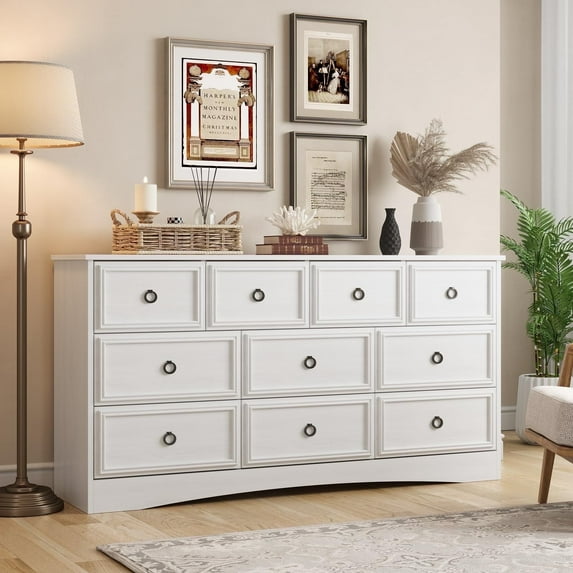 Relefree 10 Drawer Dresser, 59" Dresser for Bedroom, Chest of Drawers for TV Stand, Closet Storage and Organization, White